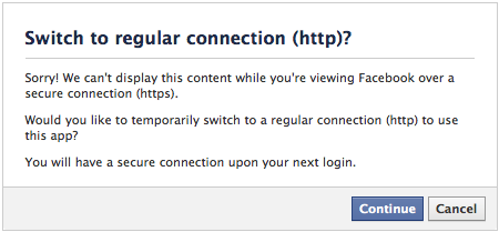 Facebook Switch to http prompt